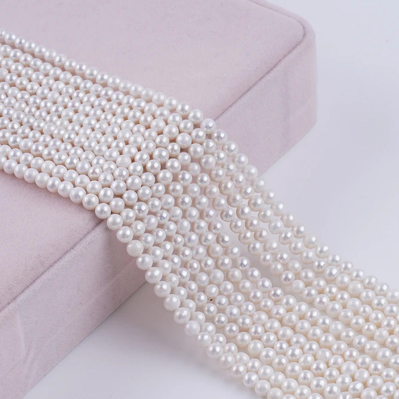 White 4-5mm AK Round Natural Cultured Freshwater Pearls Strand for Jewelry Making