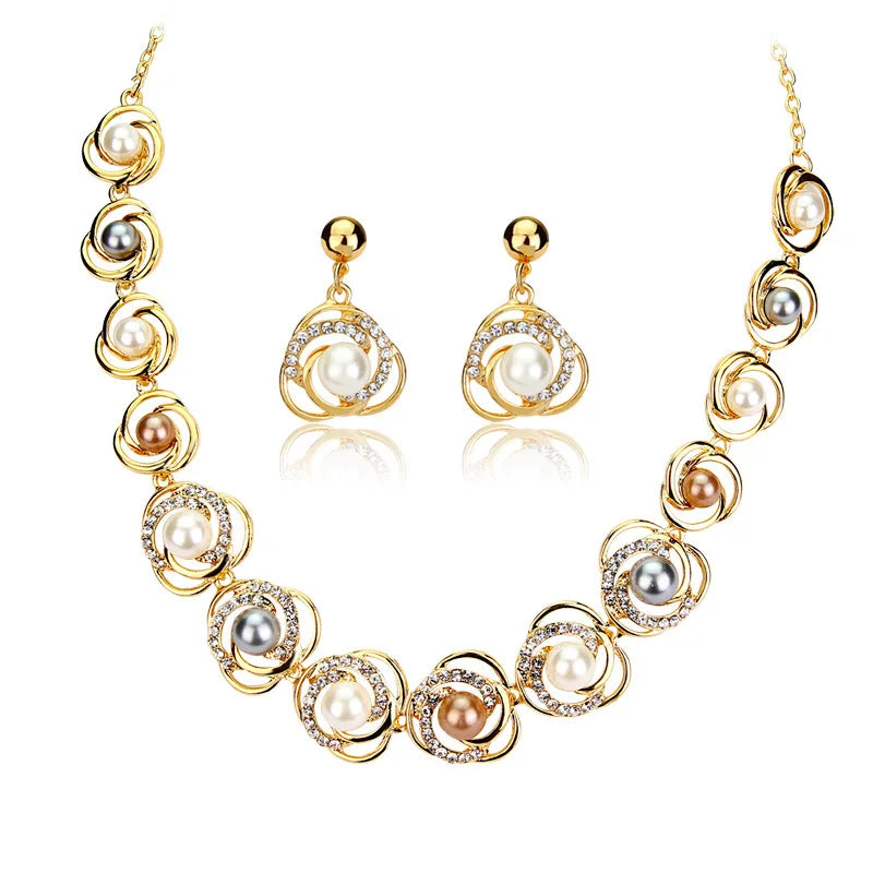 Saturn Halo Alloy Pearl Necklace Set