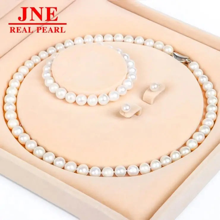 Natural Pearl Necklace Nearly Round Freshwater Pearl Necklace Set