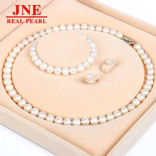Natural Pearl Necklace Nearly Round Freshwater Pearl Necklace Set