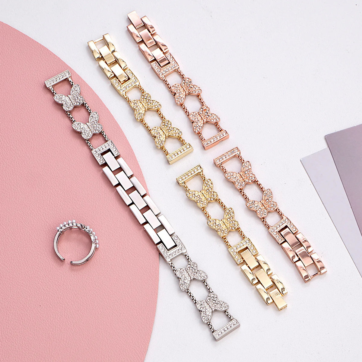 Crystal Butterfly Chain Watch Band for Apple Watch S11 S10 Women Metal Strap Silver Rhinestone