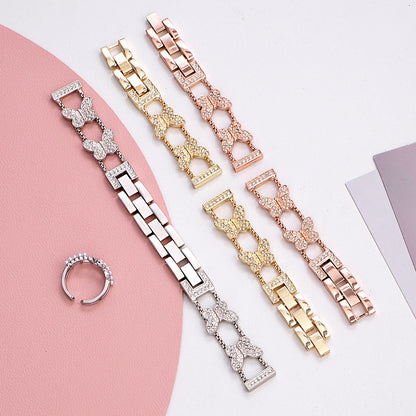 Crystal Butterfly Chain Watch Band for Apple Watch S11 S10 Women Metal Strap Silver Rhinestone