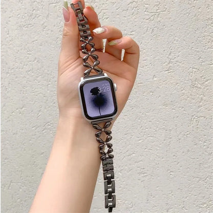 Fashion Shiny Lucky Grass Watch Strap for Iwatch 8 7 6 5 SE 4 Stainless Steel Strap for Apple Watch Band 40mm 41mm 44mm 45mm