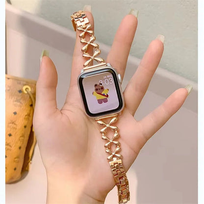 Fashion Shiny Lucky Grass Watch Strap for Iwatch 8 7 6 5 SE 4 Stainless Steel Strap for Apple Watch Band 40mm 41mm 44mm 45mm