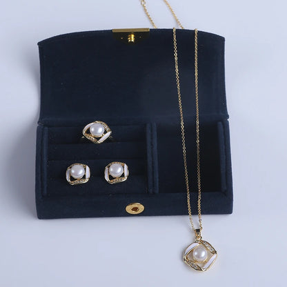 Natural Freshwater Pearl Jewelry Freshwater  Pearl Necklace Ring Earrings Jewelry Sets