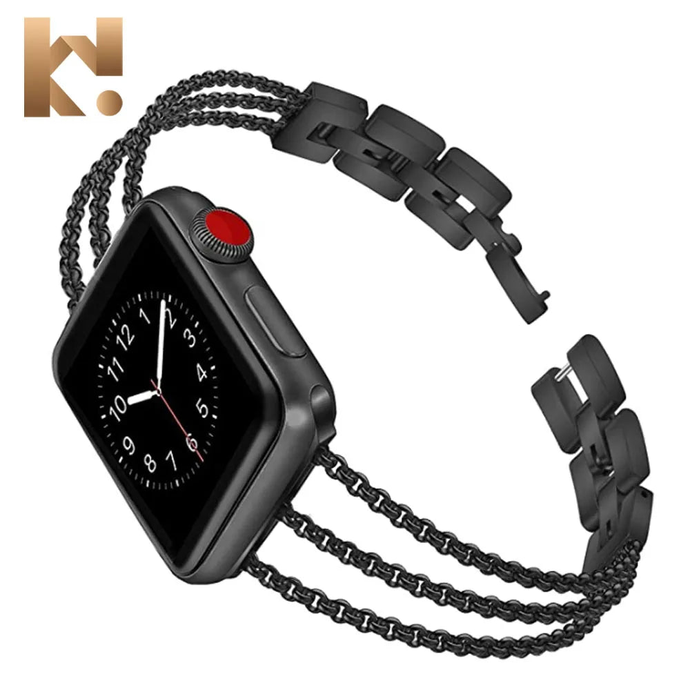 Luxury Stainless Steel Sublimation Smart Watch Metal Band Strap Women for Apple Watch 9 8 7 6 5 4 3 2 1 SE
