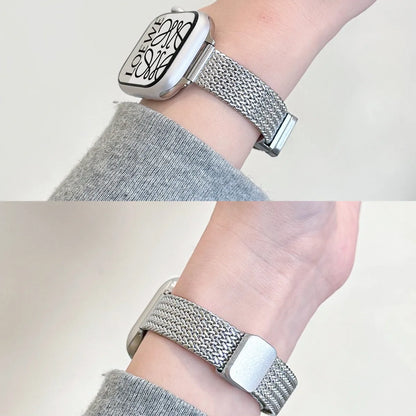 Stainless Steel Woven Magnetic Buckle Watch Band for Apple Watch S12 Apple Watch Strap Silver