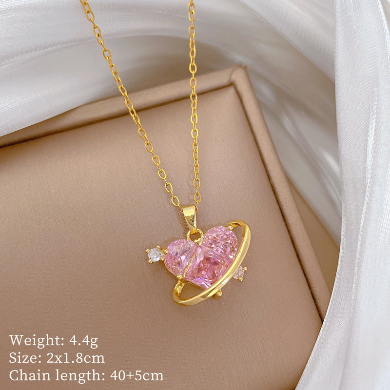 AUR070 - Pink Heart Shaped Pendant Necklace