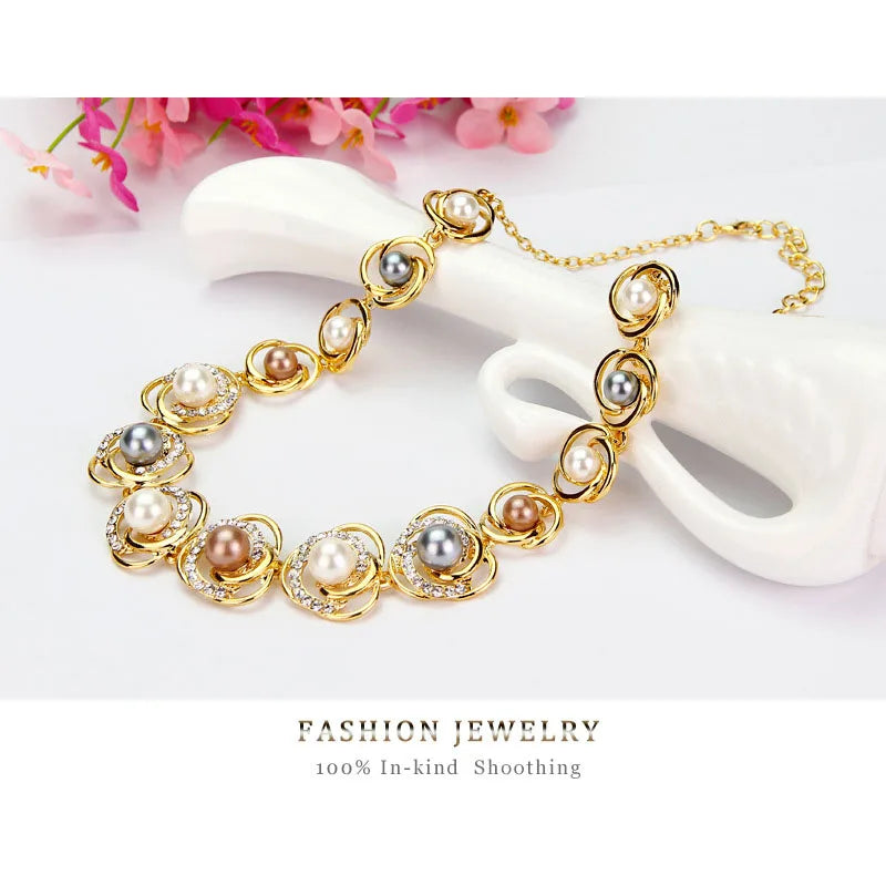 Saturn Halo Alloy Pearl Necklace Set