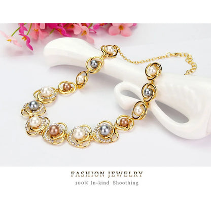 Saturn Halo Alloy Pearl Necklace Set