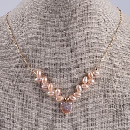 4-5mm Pink Rice Shape With 15-16mm White Baroque Freshwater Pearl Necklace Jewelry