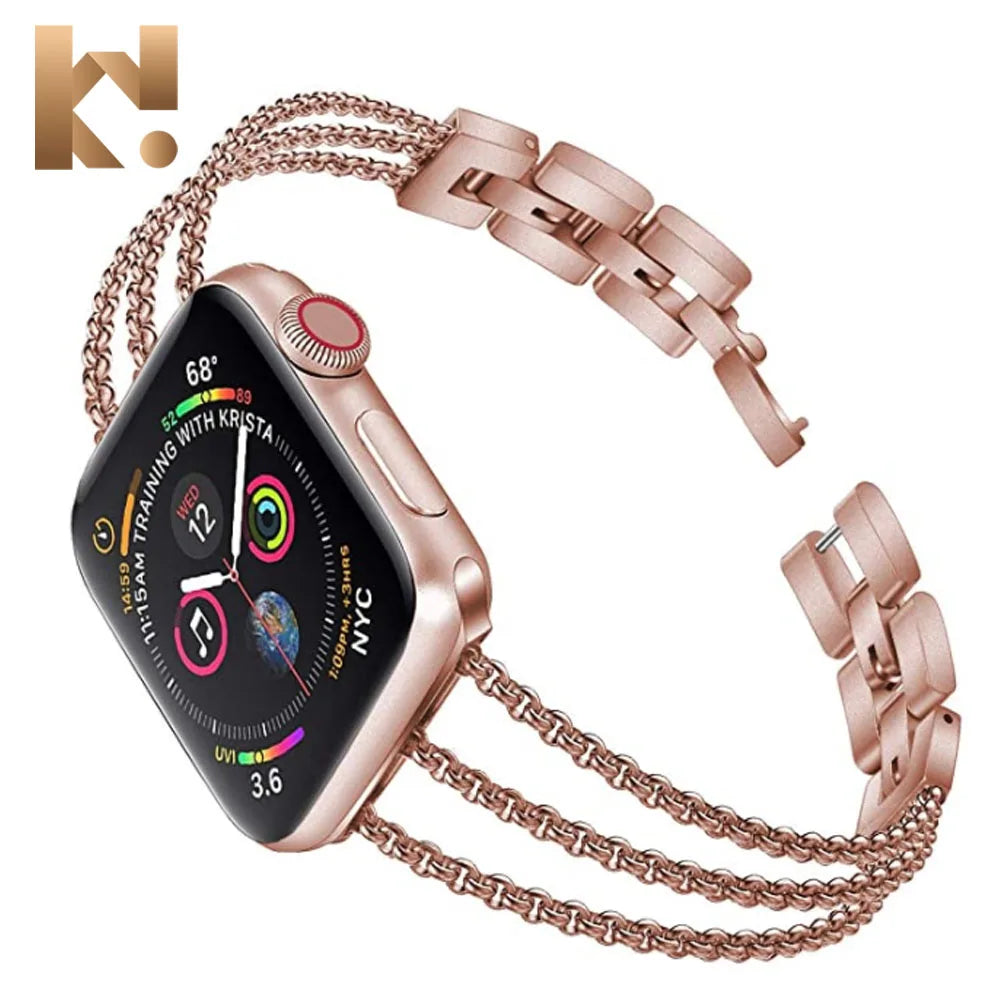 Luxury Stainless Steel Sublimation Smart Watch Metal Band Strap Women for Apple Watch 9 8 7 6 5 4 3 2 1 SE