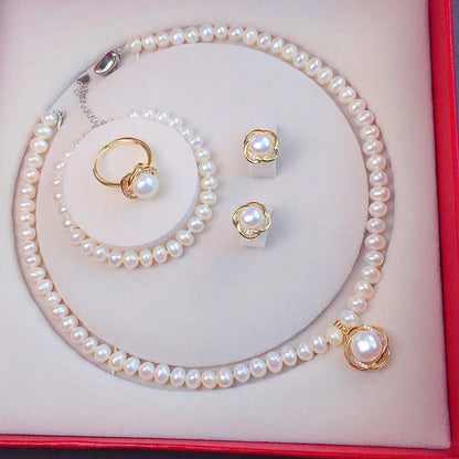Natural Freshwater Pearl Necklace 7-8 Matching Pearl Earrings & Ring