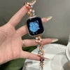 Opal Stone Floral Bangle Alloy Watch Strap for Watch 38/45mm 49mm Models Press Buckle Full Color Band
