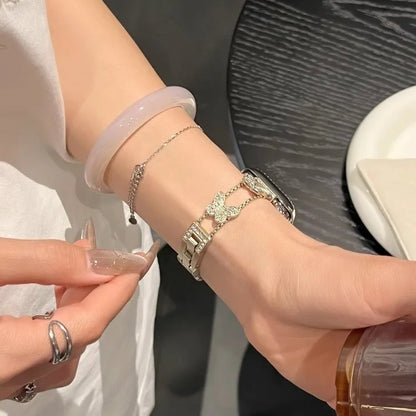 Crystal Butterfly Chain Watch Band for Apple Watch S11 S10 Women Metal Strap Silver Rhinestone