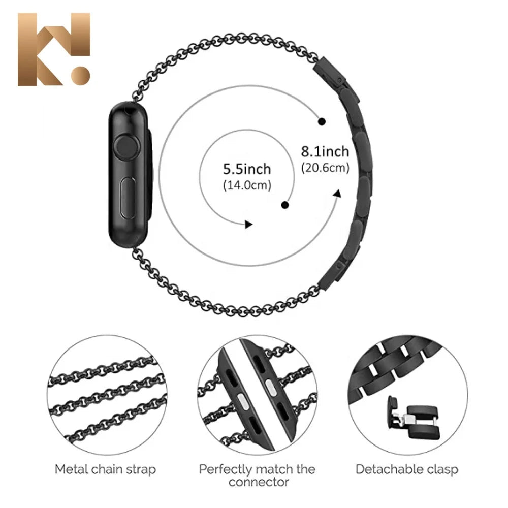 Luxury Stainless Steel Sublimation Smart Watch Metal Band Strap Women for Apple Watch 9 8 7 6 5 4 3 2 1 SE