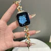 Opal Stone Floral Bangle Alloy Watch Strap for Watch 38/45mm 49mm Models Press Buckle Full Color Band