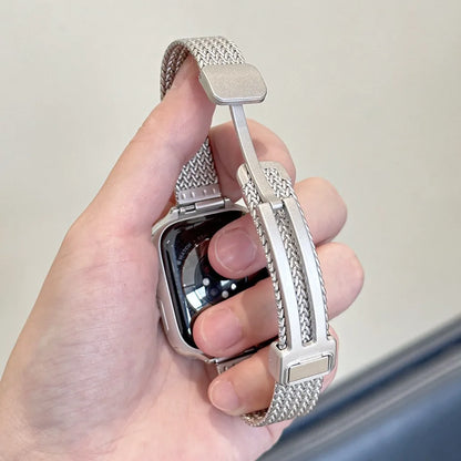 Stainless Steel Woven Magnetic Buckle Watch Band for Apple Watch S12 Apple Watch Strap Silver