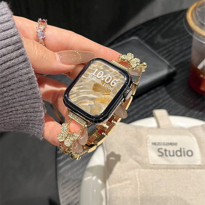Crystal Butterfly Chain Watch Band for Apple Watch S11 S10 Women Metal Strap Silver Rhinestone