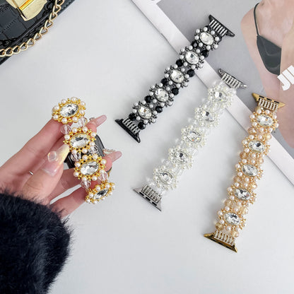 Charms Pearl Glitter Diamond Wrist Bracelet Watch Band for Apple Watch 10 Strap for IWatch Smart Watch 38 42 44 45 mm Watchbands
