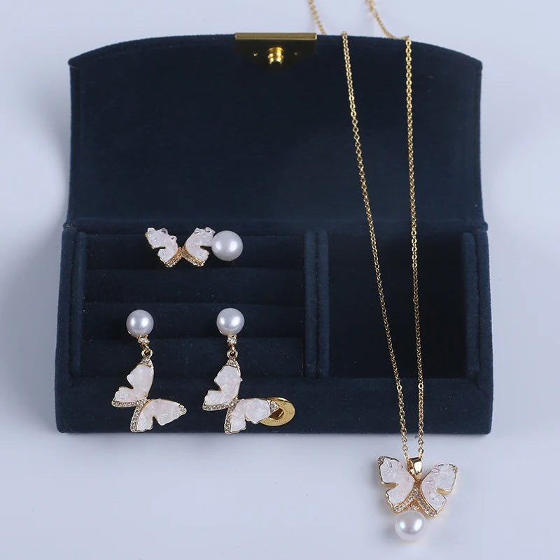 Natural Freshwater Pearl Jewelry Freshwater  Pearl Necklace Ring Earrings Jewelry Sets