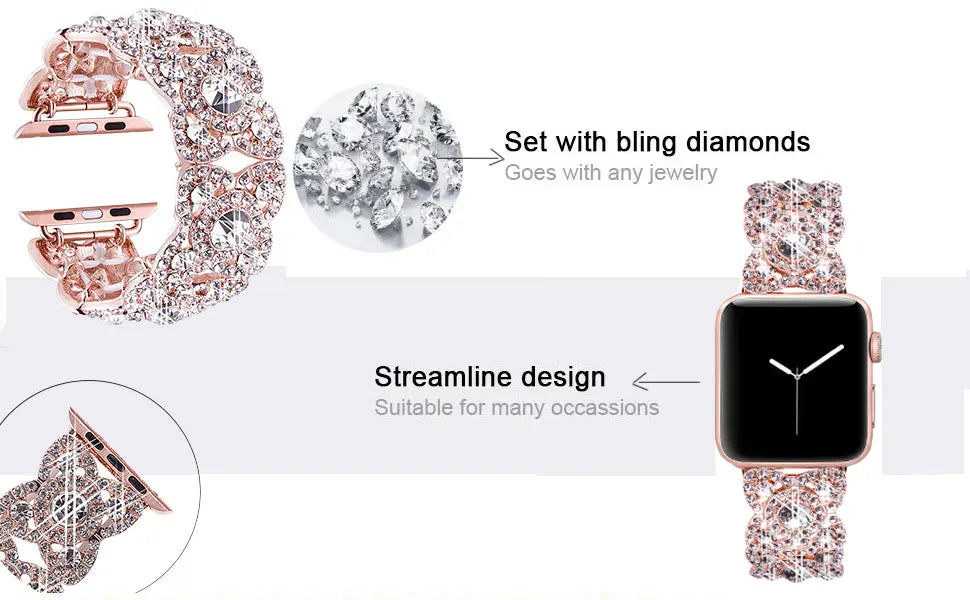 Diamond Metal Strap for Iwatch Series 8 7 6 SE 5 4 3 Bling Watch Band for Apple Watch Ultra 38mm 45mm 49mm Fashion Strap