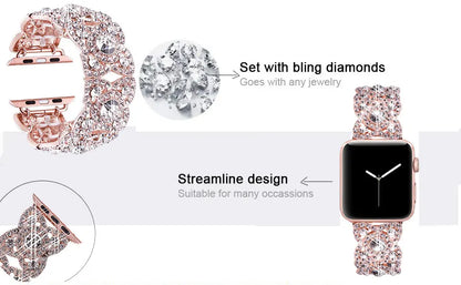 Diamond Metal Strap for Iwatch Series 8 7 6 SE 5 4 3 Bling Watch Band for Apple Watch Ultra 38mm 45mm 49mm Fashion Strap