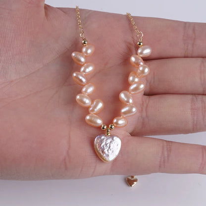 4-5mm Pink Rice Shape With 15-16mm White Baroque Freshwater Pearl Necklace Jewelry