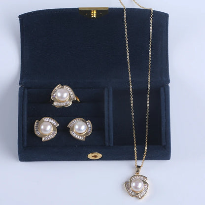 Natural Freshwater Pearl Jewelry Freshwater  Pearl Necklace Ring Earrings Jewelry Sets