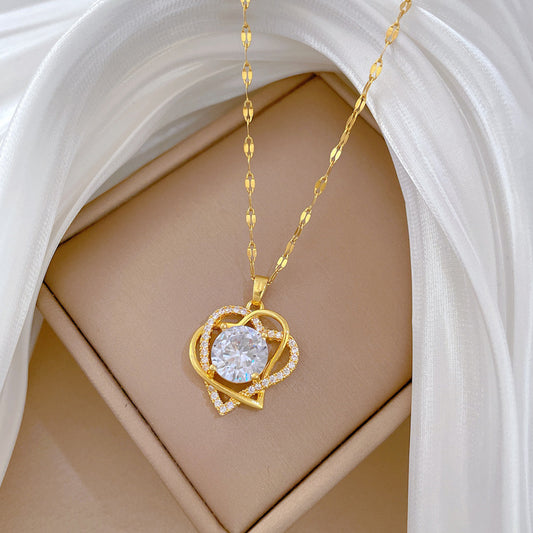 AUR022 - Heart Necklace Pendant With Clavicle Chain