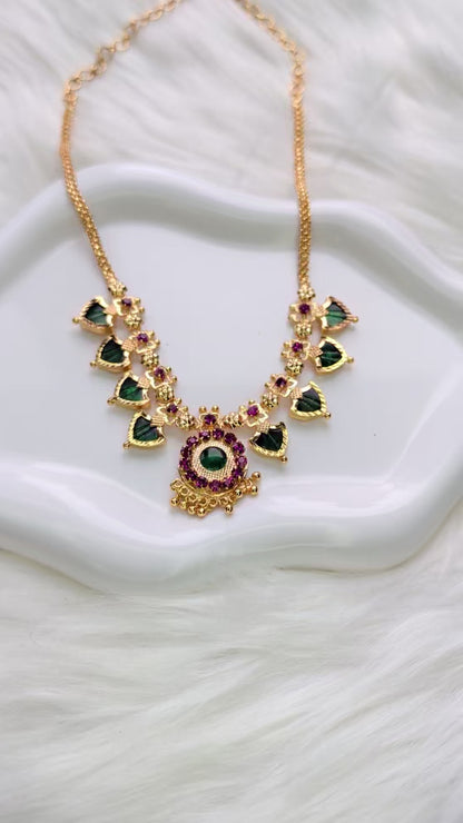 AUR036-4+4 Palakka Necklace - Kerala Traditional Jewelry Set