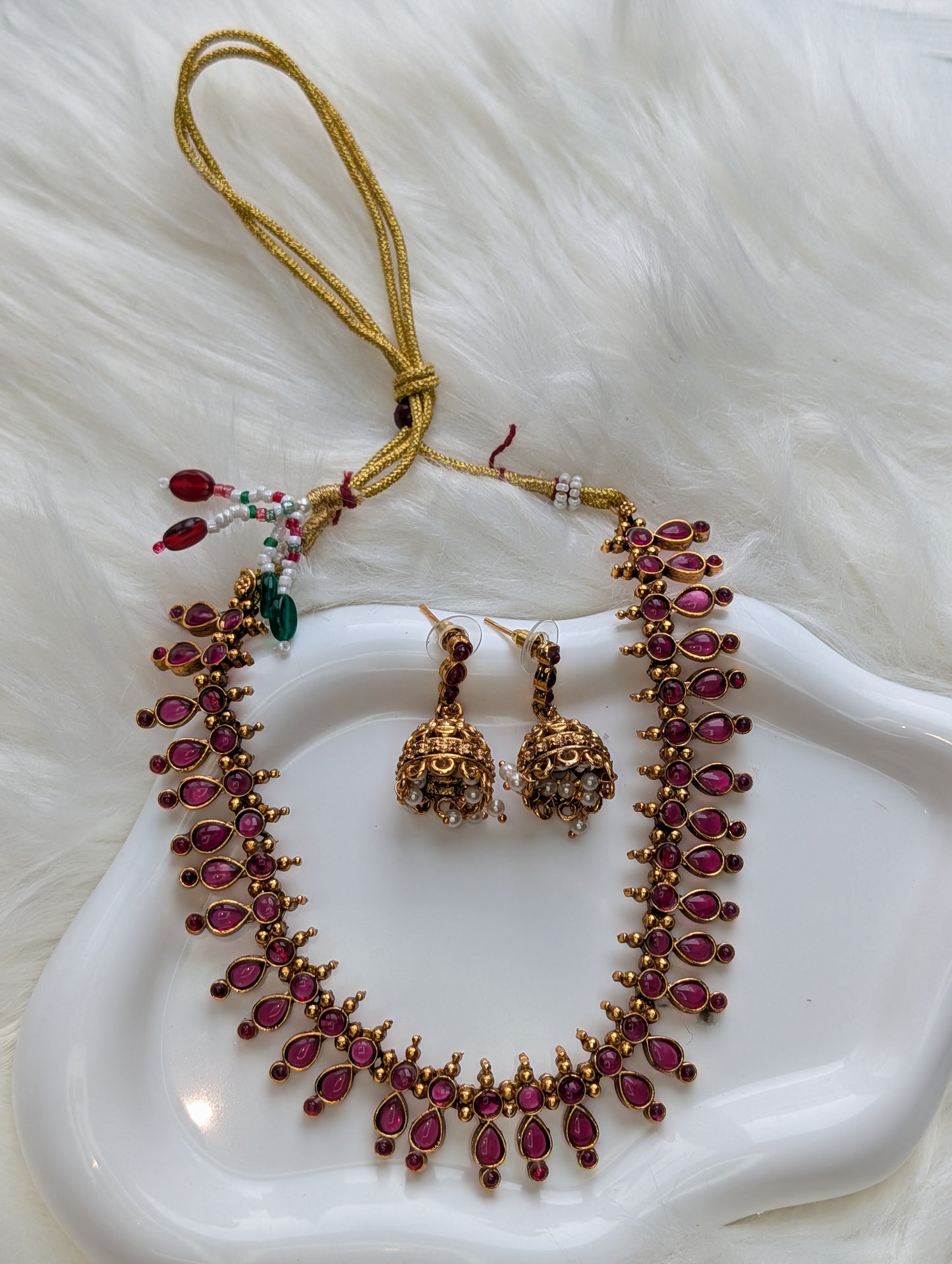 AUR063- Ruby Traditional Jewelry -Necklace and Earring