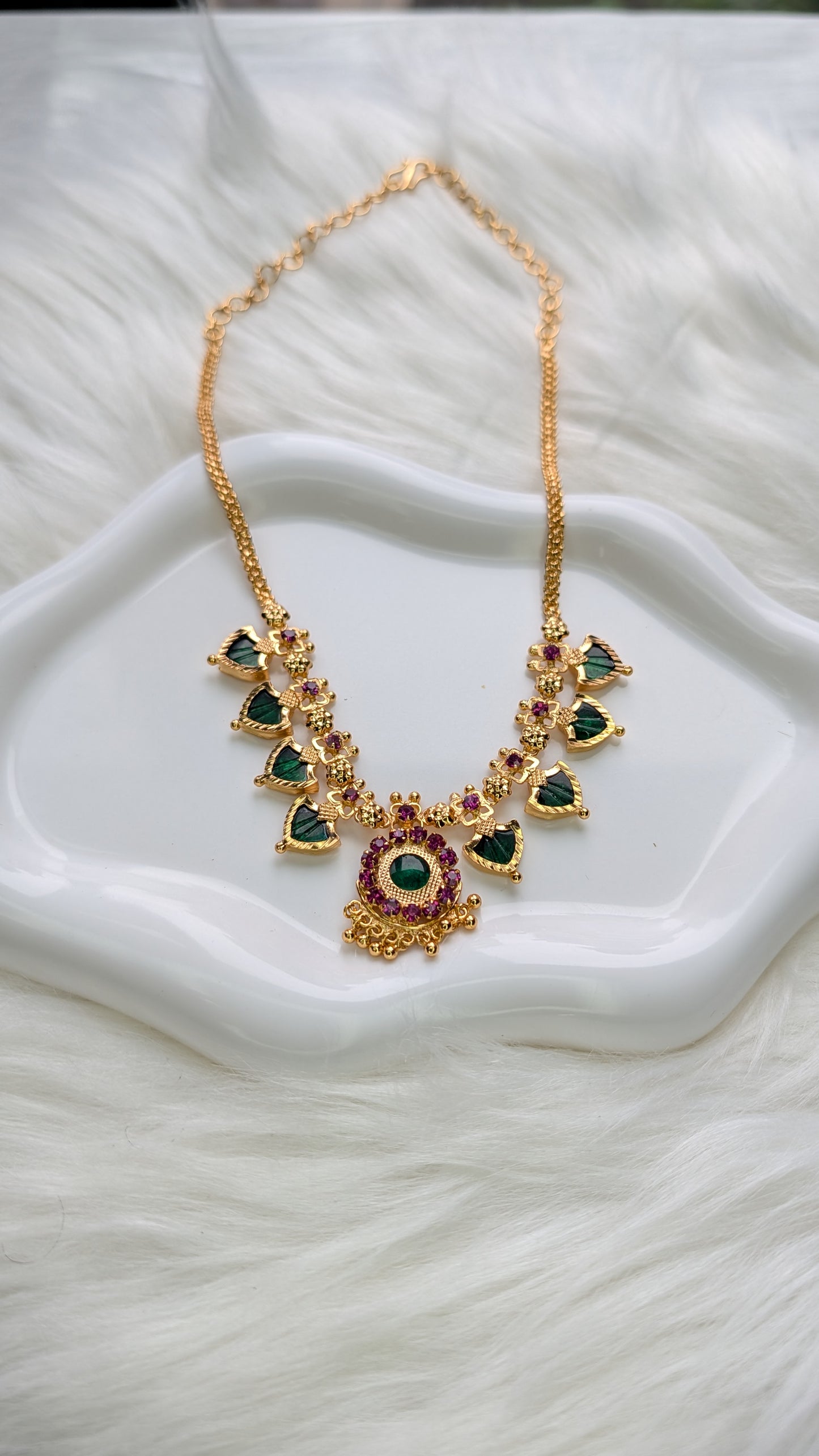 AUR036-4+4 Palakka Necklace - Kerala Traditional Jewelry Set