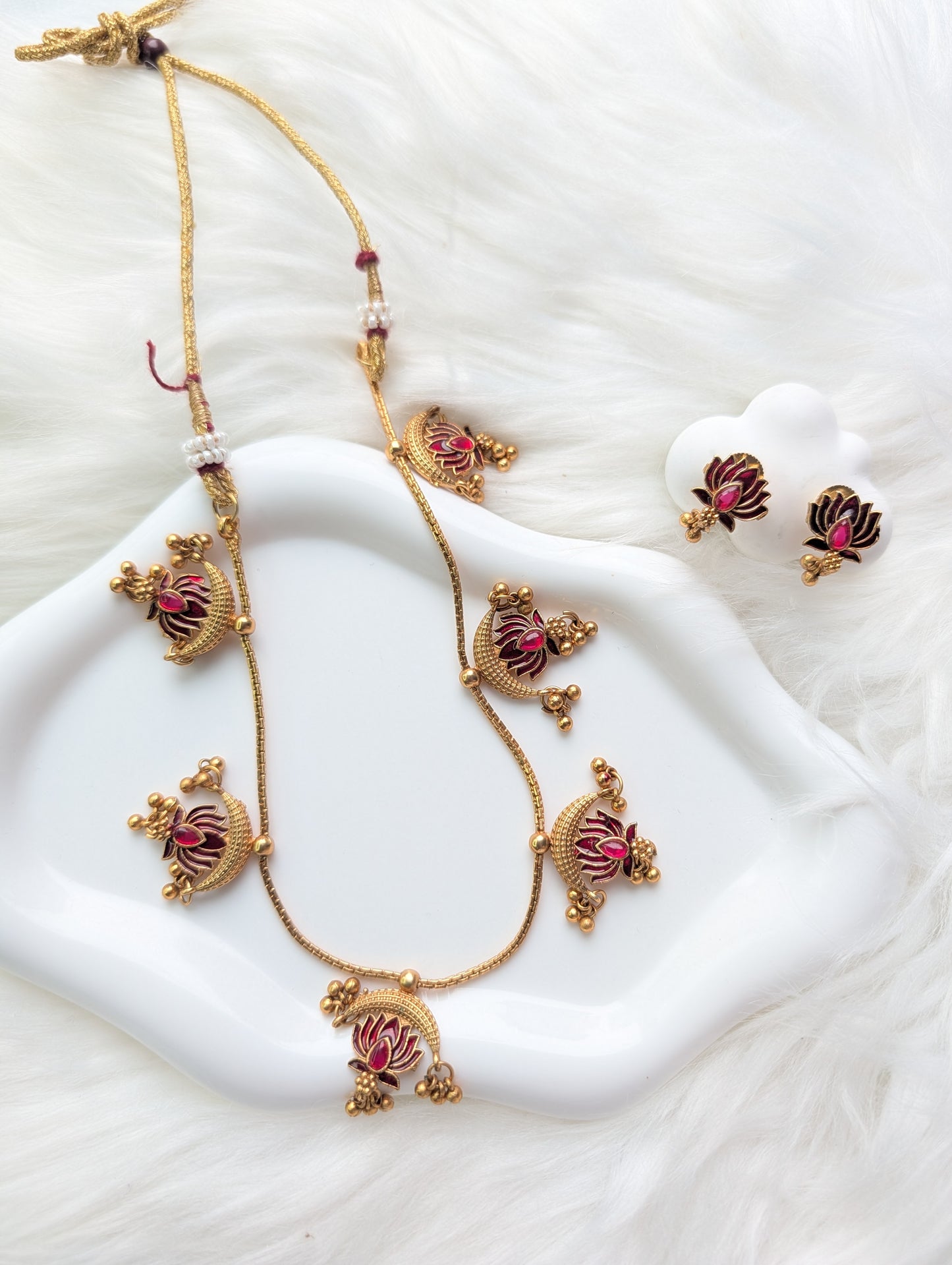 AUR0217- Moon Lotus Necklace and Earring