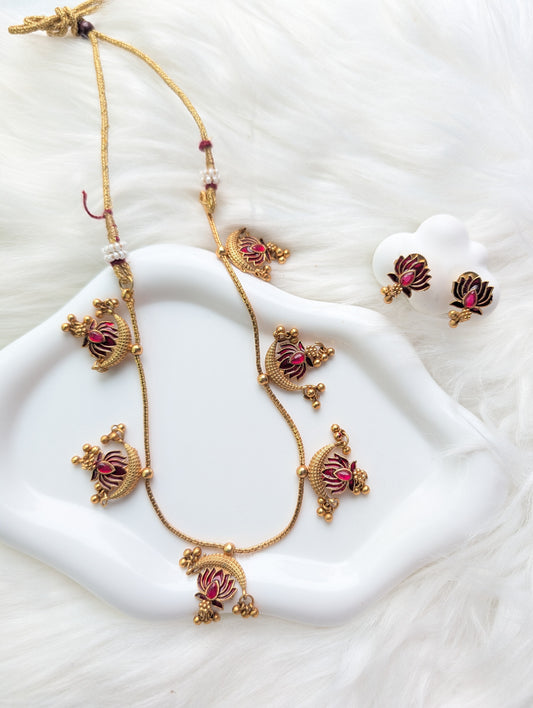AUR0217- Moon Lotus Necklace and Earring