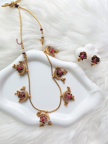 AUR0217- Moon Lotus Necklace and Earring