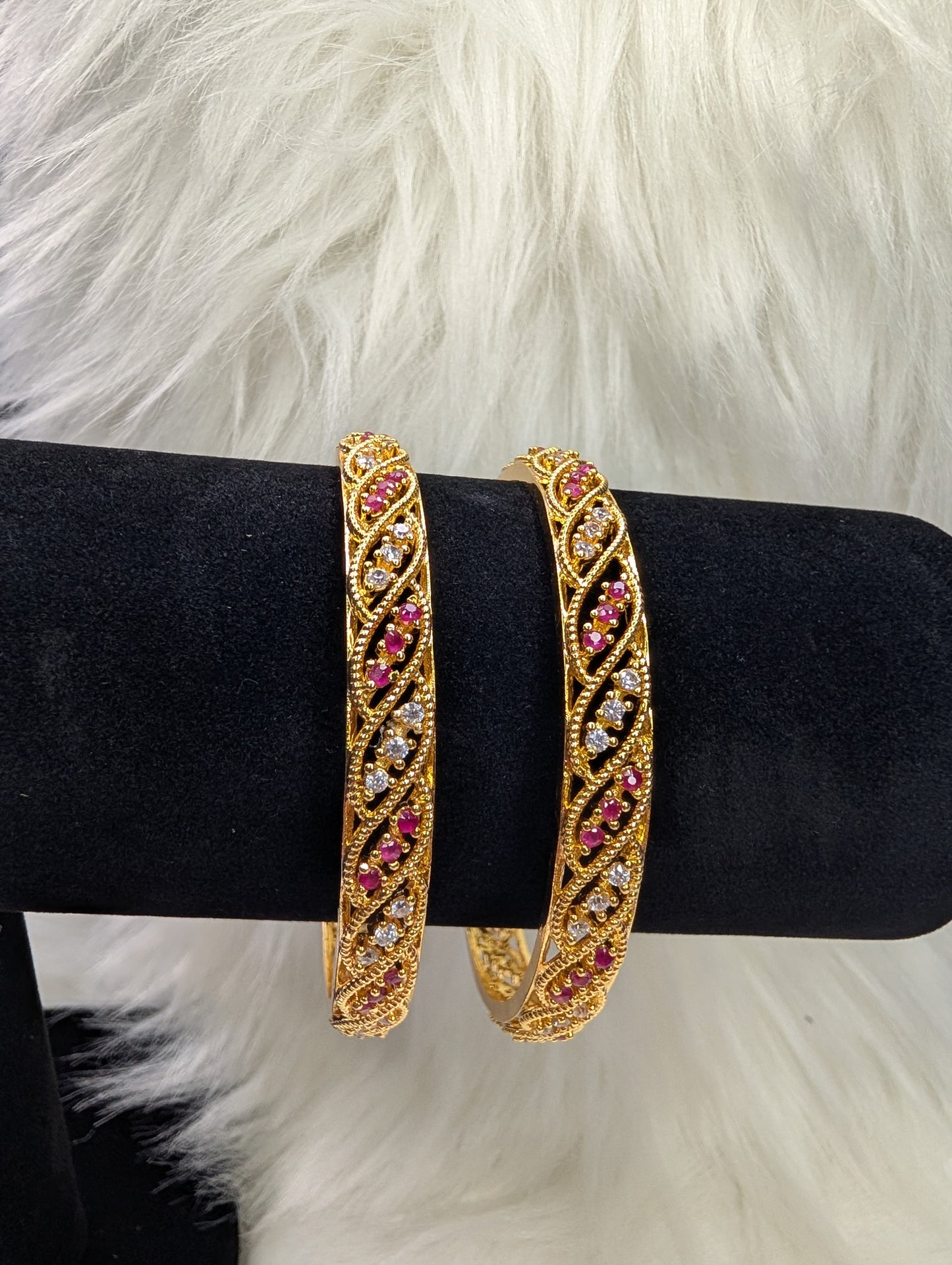 AUR109- Ruby White Stone Bangle