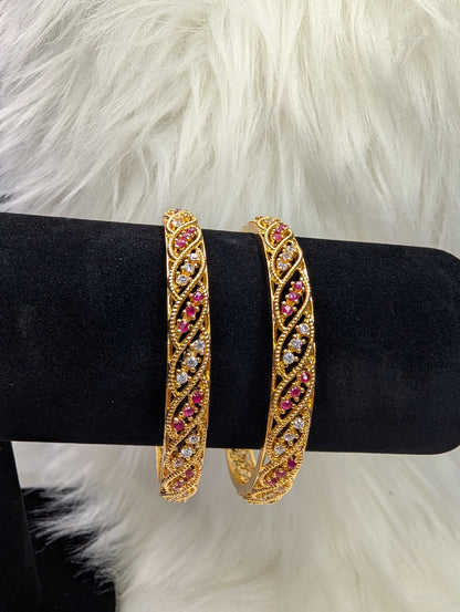 AUR109- Ruby White Stone Bangle