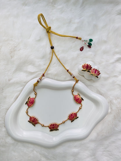 AUR91- Lotus  Necklace and Earring