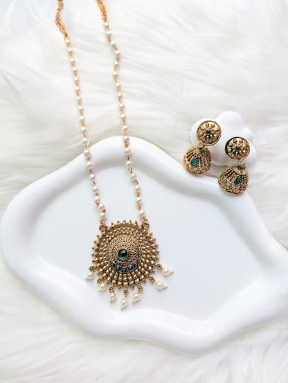 AUR0208- Semi long Traditional Necklace and Earrings