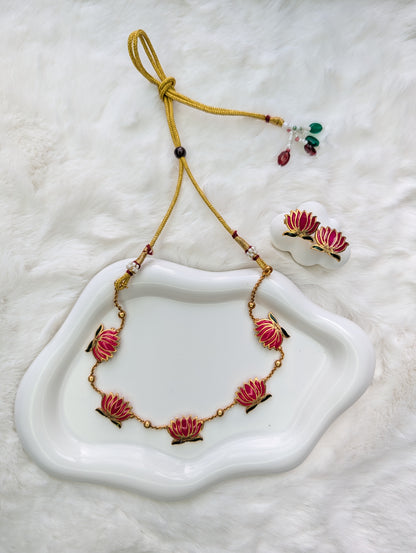 AUR91- Lotus  Necklace and Earring
