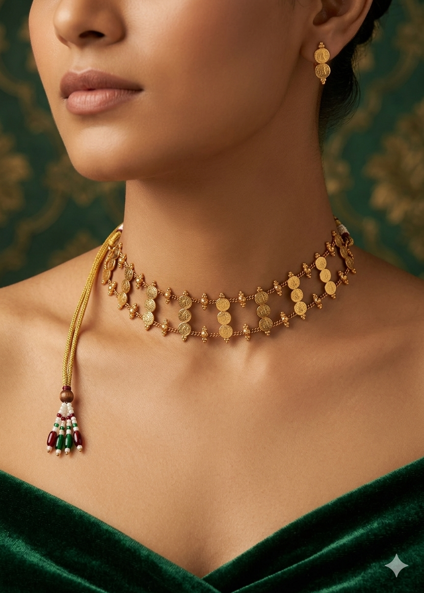 AUR283-  Traditional Coin Necklace and Earrings Set