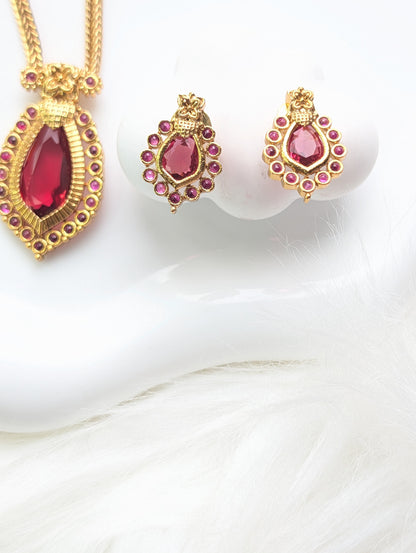 AUR228-  Stone Necklace and Earrings Set