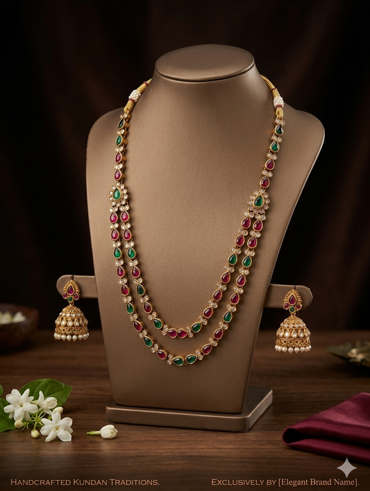 AUR236-   Double layer Necklace and Earrings Set