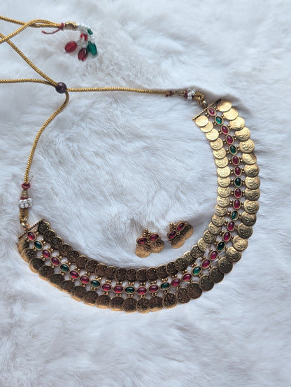 AUR235-   Coin Necklace and Earrings Set
