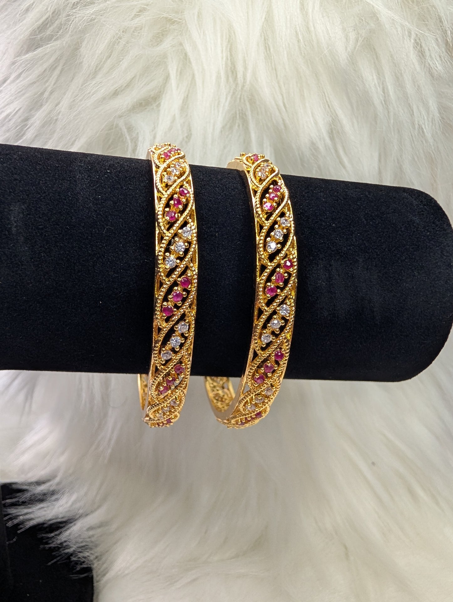 AUR109- Ruby White Stone Bangle