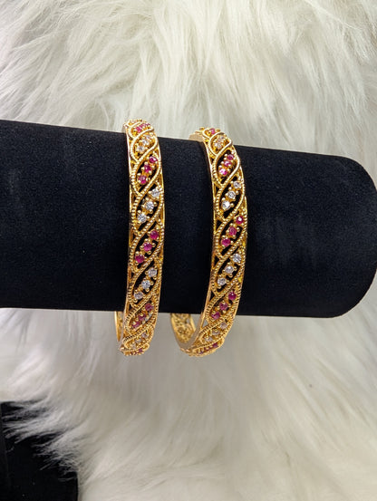 AUR109- Ruby White Stone Bangle