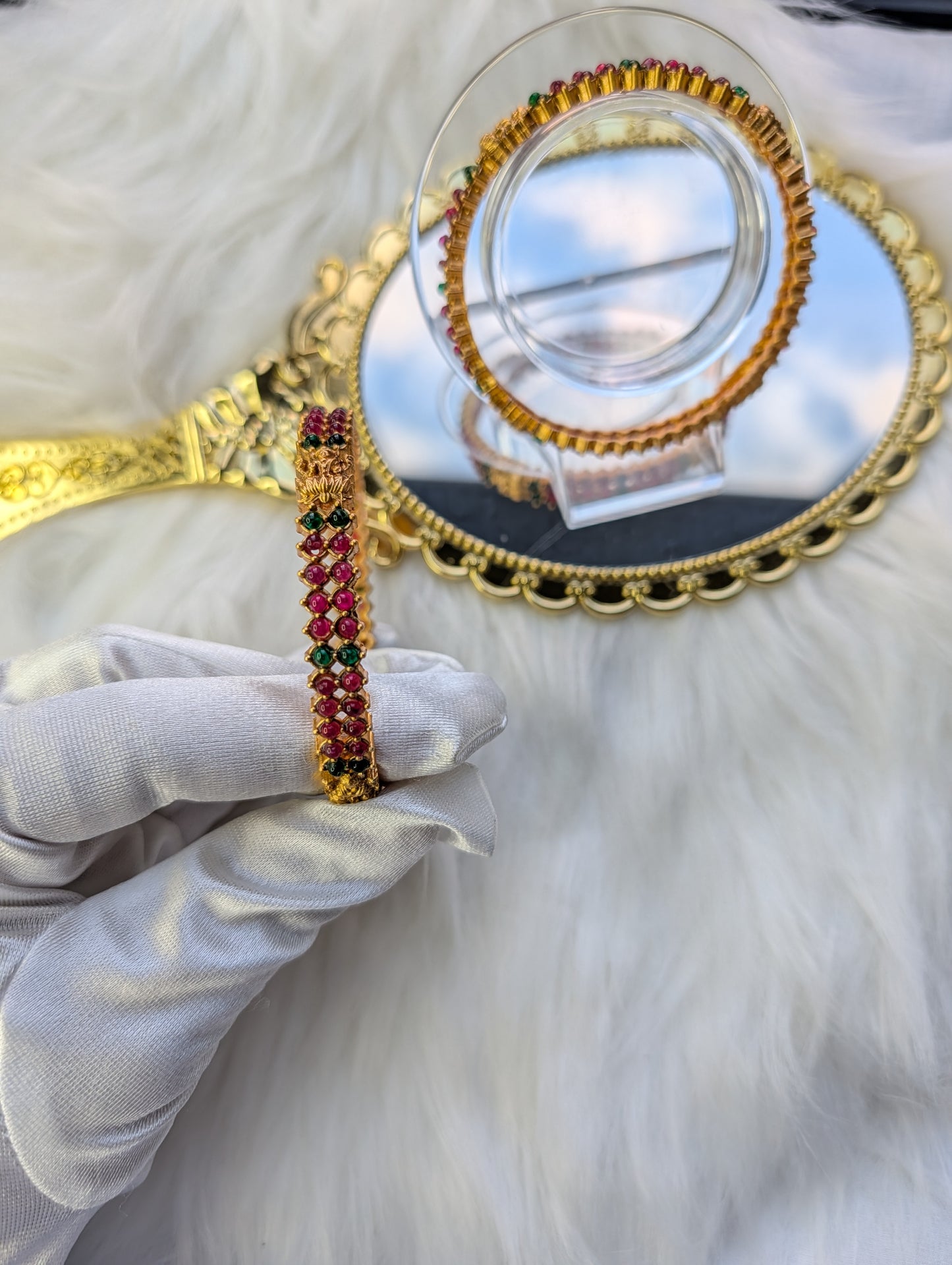 AUR062- Ruby Green Traditional Bangle  (2 in a set)