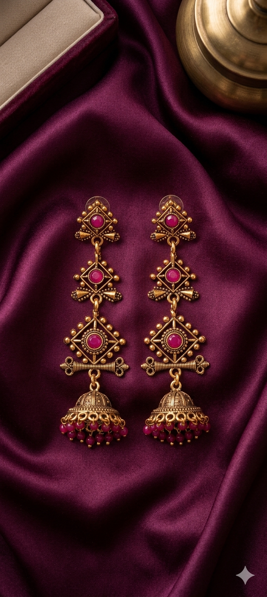 AUR278- Hot Pink Long Jhumka