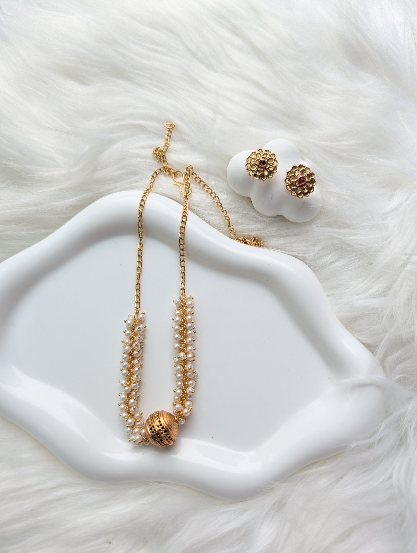AUR0212- Single Pendant beads Necklace and Earrings